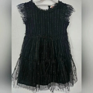 NWT flutter sleeve tiered tulle dress black gold metallic accents Girls 4 / 5 XS